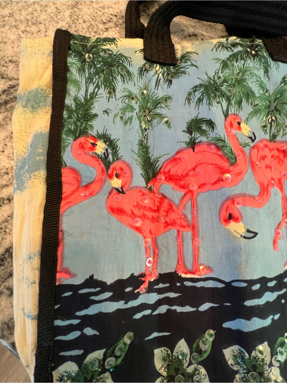 Beach 🦩Flamingo Tote Bag- Sequin Embellishment on one side, Strong straps - Picture 4 of 12